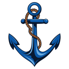 Nautical anchor with rope, isolated on a white background. Flat design vector illustration, perfect for maritime themes, sailing concepts, and coastal inspired designs.