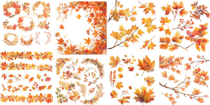 autumn maple tree branches watercolor clipart
