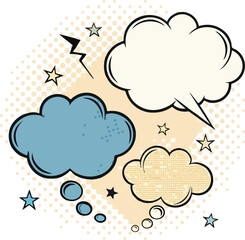 Retro Comic Speech Bubbles Set, Pop Art Cloud, Vintage Thinking Balloons Vector