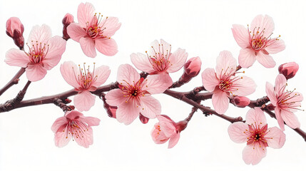 Naklejka premium A close-up of textured cherry blossom branches with pink flowers, perfect for spring events, weddings, and decor. Evokes freshness and natural beauty.