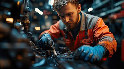 A mechanic showcasing routine maintenance techniques by applying throttle body cleaning spray onto a dirty valve.