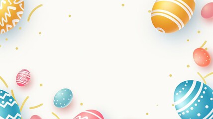 happy easter greeting background with easter eggs and ribbons copy space for text in the centre 