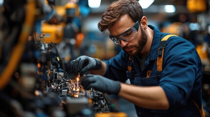 An oscilloscope is being skillfully used by a mechanic to measure the ignition coil waveform, emphasizing precision in automotive diagnostics.
