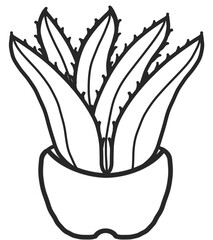 A delicate, hand-drawn cactus outline in minimalist style, illustration of a children's activity coloring book page with pictures of cactus. 