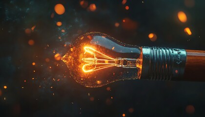 Abstract 3D rendering of a lightbulb emerging from the tip of a pencil, artistic and symbolic concept, highquality visualization Generative AI