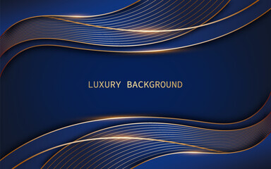 Luxurious and modern abstract background with a dark blue and gold color of elegant curved shapes. Vector illustration