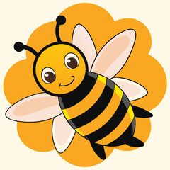 Hand Drawn Cartoon Bee Flying in the Sky