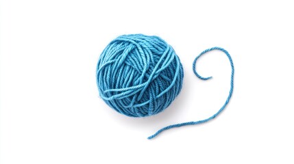 Blue yarn ball on white background