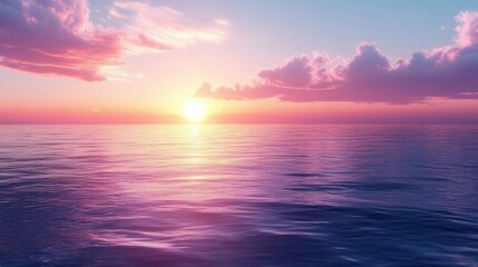 Serene Pink Sunset Over Calm Ocean