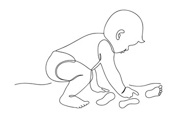 Infant Baby Crawling Reaching Playing Tiny Feet Line Art Drawing