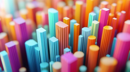 Obraz premium Colorful 3D bar graph showing growth; data visualization