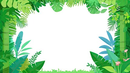 Tropical plant border frame, vibrant green leaves, lush jungle backdrop, perfect for nature design, background