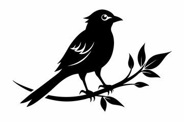 bird on a branch line art silhouette vector illustration