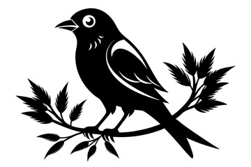 bird on a branch line art silhouette vector illustration