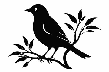 bird on a branch line art silhouette vector illustration