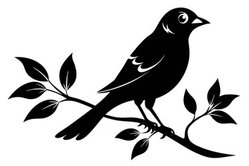 bird on a branch line art silhouette vector illustration
