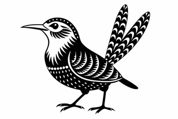 cactus wren line art silhouette vector illustration