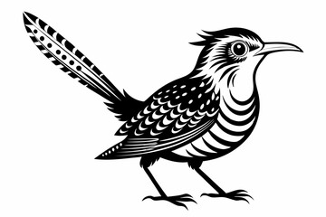 cactus wren line art silhouette vector illustration