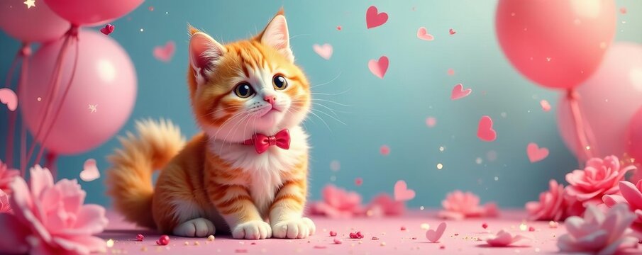 Vibrant and playful kitty-themed anniversary decoration, ideal for a joyful celebration, anniversary, colorful