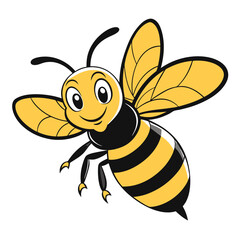 Cute Cartoon Bee with Big Eyes Kawaii Insect Illustration