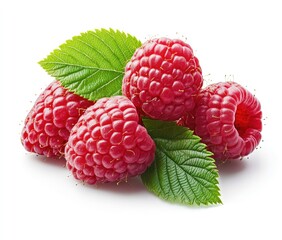 Fresh Raspberries with Leaves