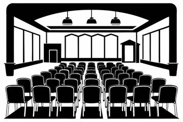 conference hall with chairs line art silhouette vector illustration