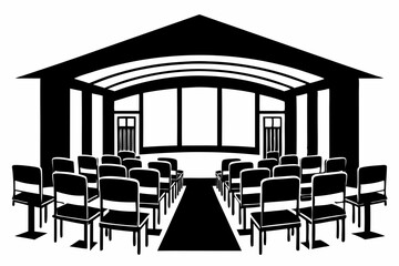 conference hall with chairs line art silhouette vector illustration