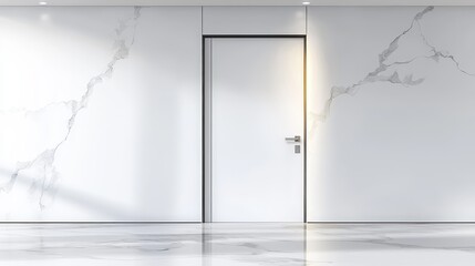 A minimalist yet powerful portrayal of a closed door with light seeping through the cracks. The composition is framed to evoke feelings of isolation and trepidation, juxtaposed with calming colors to