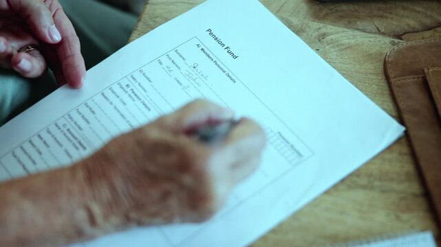 Application, handwritten and written legal contract documents for the pension fund