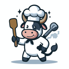 Energetic Cow Chef Stirring  Spoon