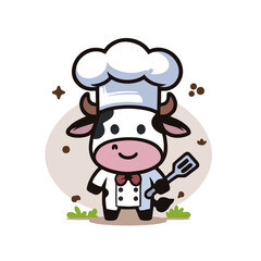 Adorable Cow Chef with Spatula