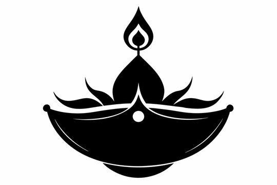 black diya lamp with flame clip art preview