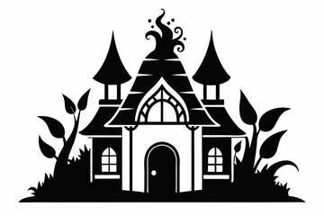 fairy house line art silhouette vector illustration