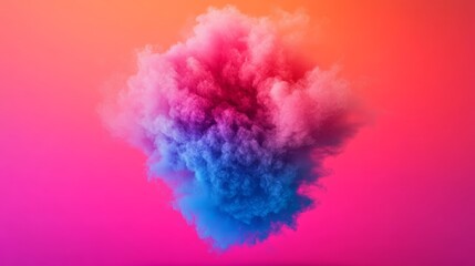 Fototapeta premium Vibrant explosion of pink, purple, and blue powder against a warm orange backdrop. A colorful, artistic image.