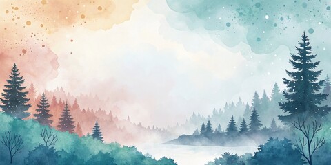 Fototapeta premium Serene nature landscape scene with misty river and evergreen trees digital illustration tranquil environment aerial view concept of peaceful wilderness