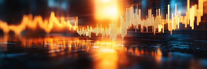 Naklejka premium Abstract financial data visualization. Glowing orange lines on a dark background reflect market trends.