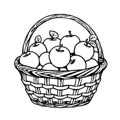 black outline vector of a basket filled with fresh apples