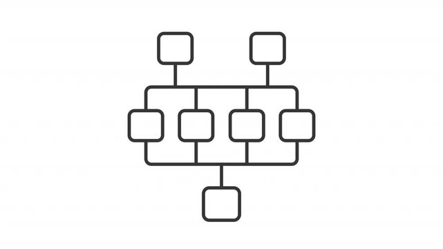 EPC diagram line animation. Decision tree animated icon. Chart blocks showing up. Hierarchy structure. Black illustration on white background. HD video with alpha channel. Motion graphic