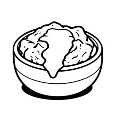 black outline vector of a bowl of mashed potatoes with gravy