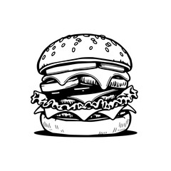 black outline vector of a gourmet cheeseburger with toppings