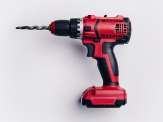 High definition top view photo of power drill on white background