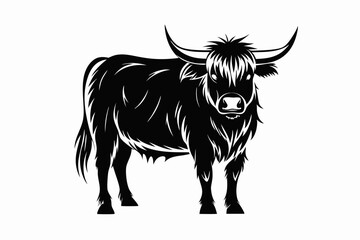 highland cow line art silhouette vector illustration