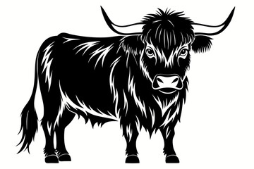 highland cow line art silhouette vector illustration