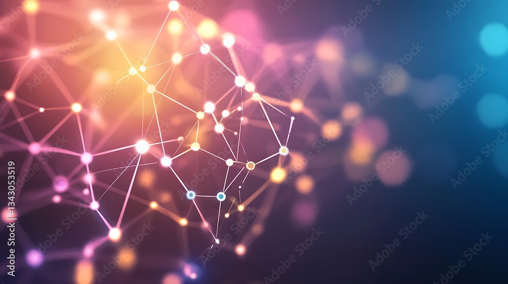 Fototapete Abstract Network Connection Dots and Lines Background Image Representing Global Communications and Data Transfer