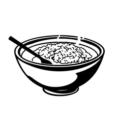 black outline vector of a steaming bowl of curry with rice