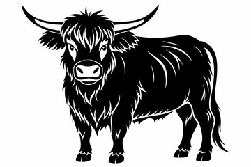 highland cow line art silhouette vector illustration