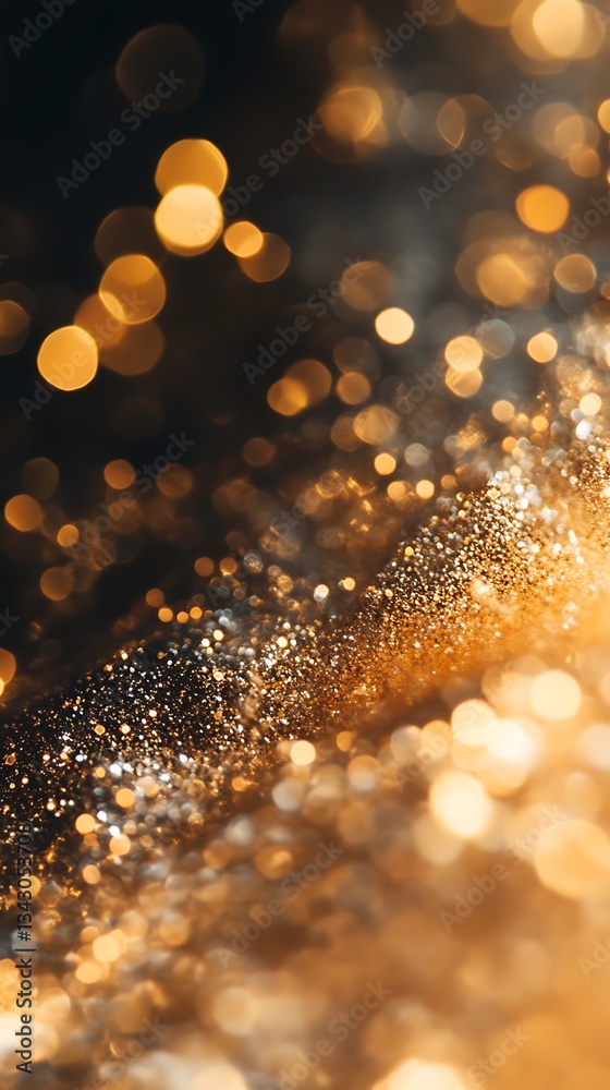 Poster abstract sparkling gold and black background with glittering lights and bokeh effect