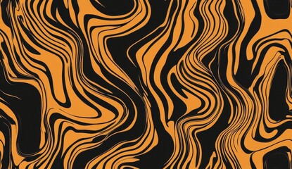 Fototapeta premium Abstract swirling marbled pattern in orange and black. Intricate, flowing lines create a dynamic, visually engaging design. Perfect for backgrounds, textiles, or other design applications