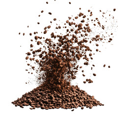Instant coffee granules flying, soluble coffee with transparent background transparent PNG | Transparent PNG