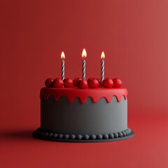 Celebrating with Cake and Candles Gray and Red Birthday Still Life